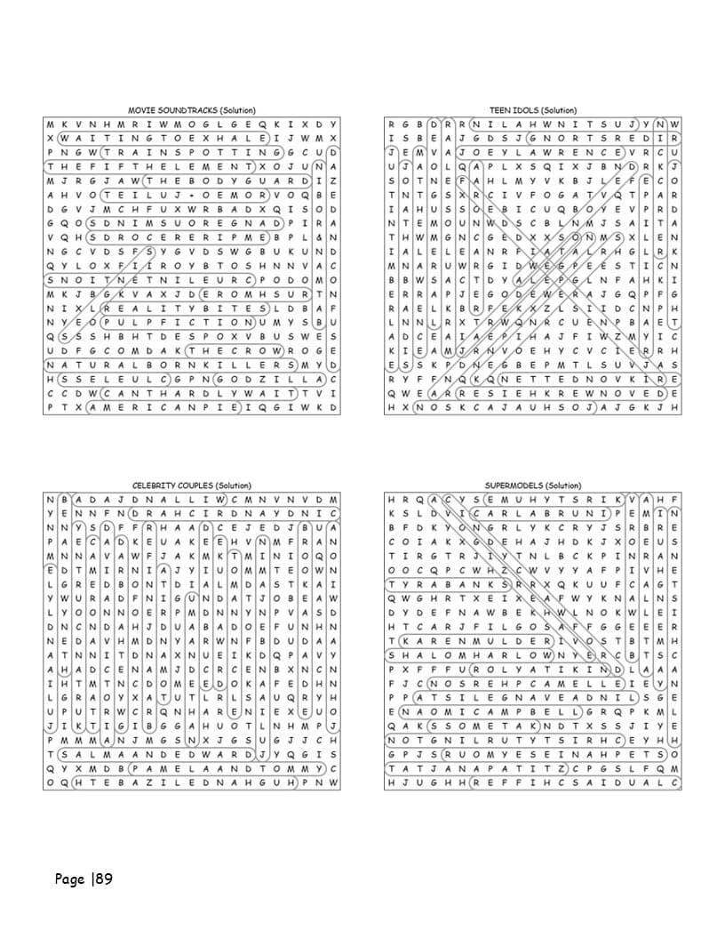 1990s word search solutions - complete answer key for all 80 nostalgic puzzles