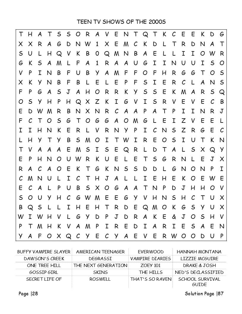 2000s word search internet culture - progressive difficulty puzzle pages