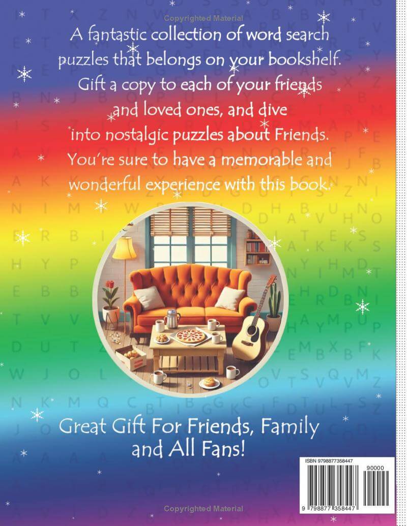 Friends word search answer key showing 2 complete solutions per page at the back of the book