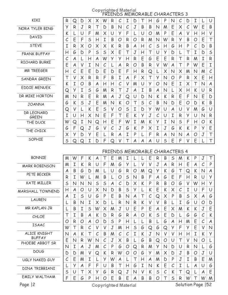 Friends word search page with iconic quotes catchphrases and Central Perk episode references