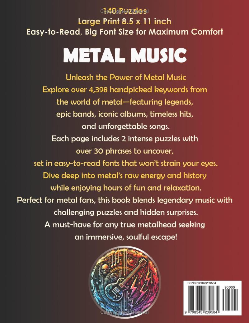 Metal music word search solutions and answer key section at the back of the book