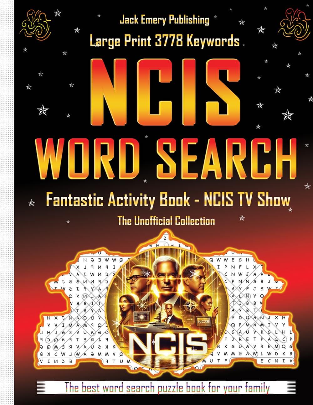 NCIS Word Search book cover — 3,778-word unofficial crime drama TV show puzzle book large print