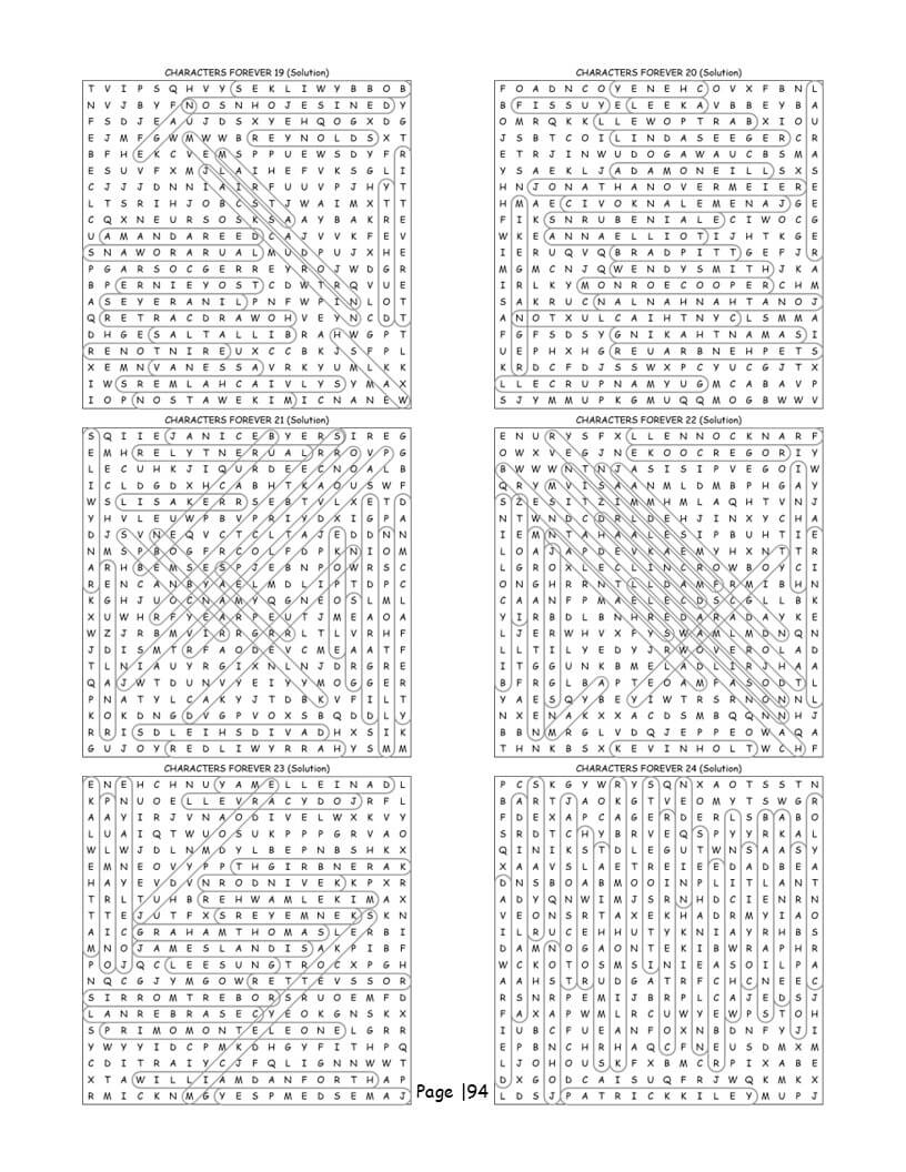 NCIS word search answer key showing complete solutions for all difficulty levels at back of book