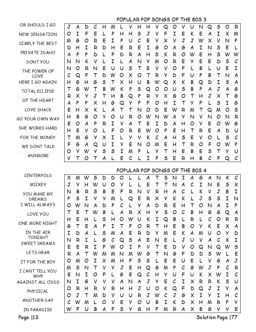 Pop music word search interior preview - iconic albums and chart-toppers