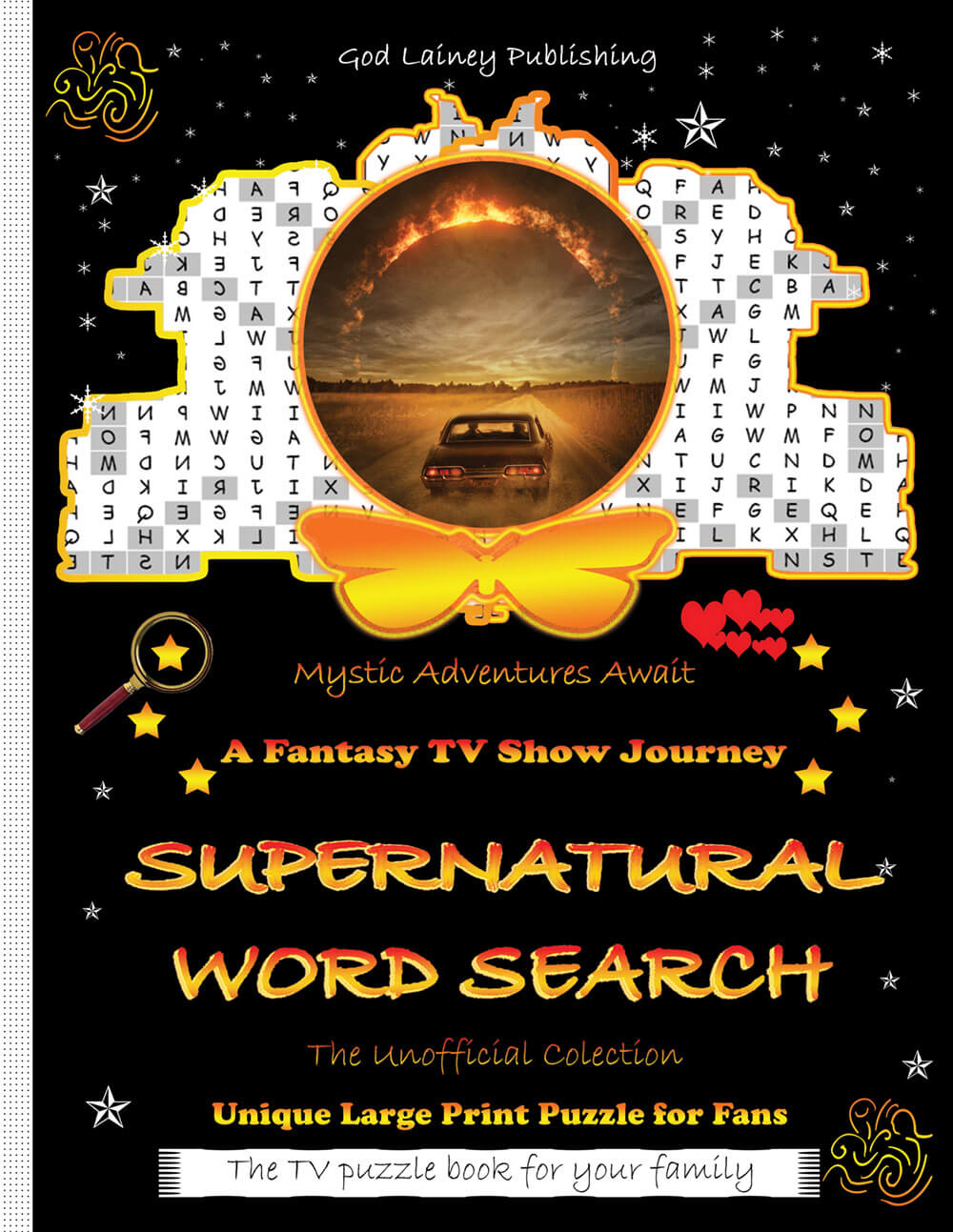 Supernatural Word Search book cover — 2,836-word unofficial Winchester TV show puzzle book large print