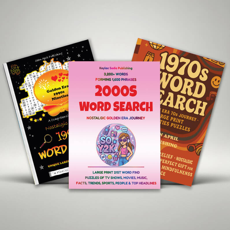 Keviza Creative Nostalgic Word Search Collection - 1970s, 1990s, and 2000s Retro Puzzles