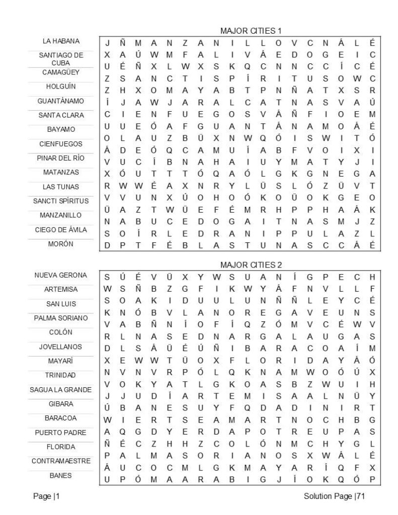 Cuba Word Search Printable | 6 Free Large Print Puzzles PDF