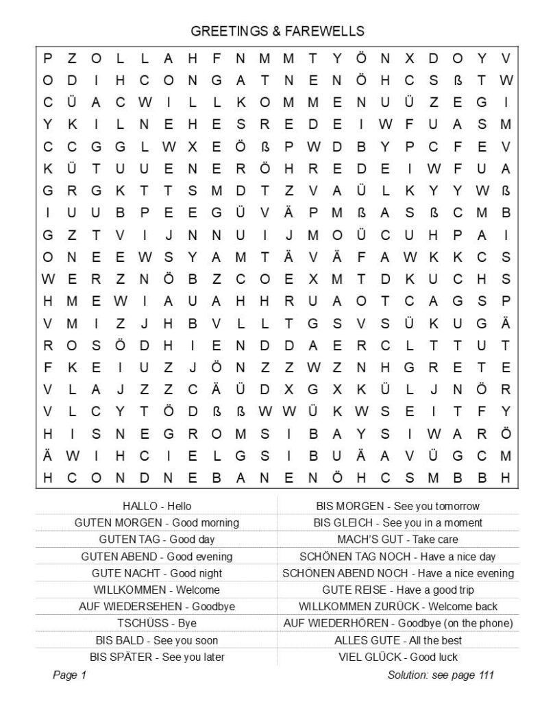 German Word Search Printable | 6 Free Puzzles PDF
