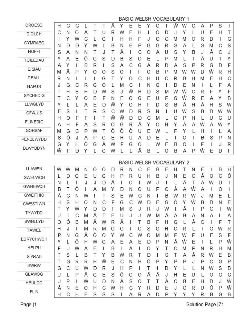 Welsh Word Search Printable | 6 Free Large Print Puzzles PDF
